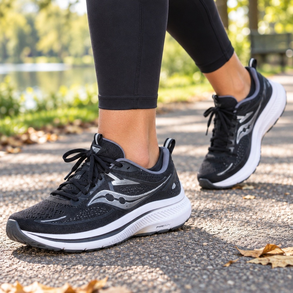 Saucony Omni 21 Running Shoes PWRRUN Stability Black White Women's Size 7 Wide